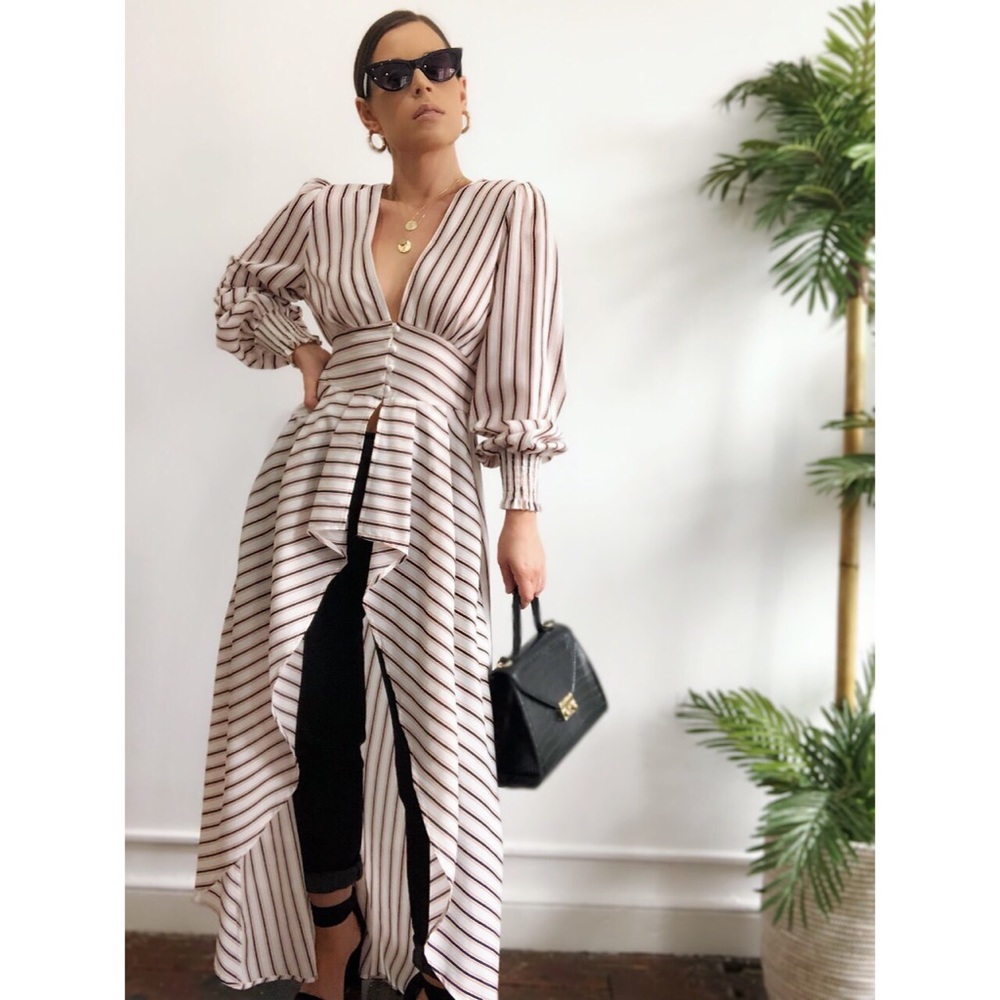 Last one✨Dean Striped Duster Blouse - Picture 2 of 8